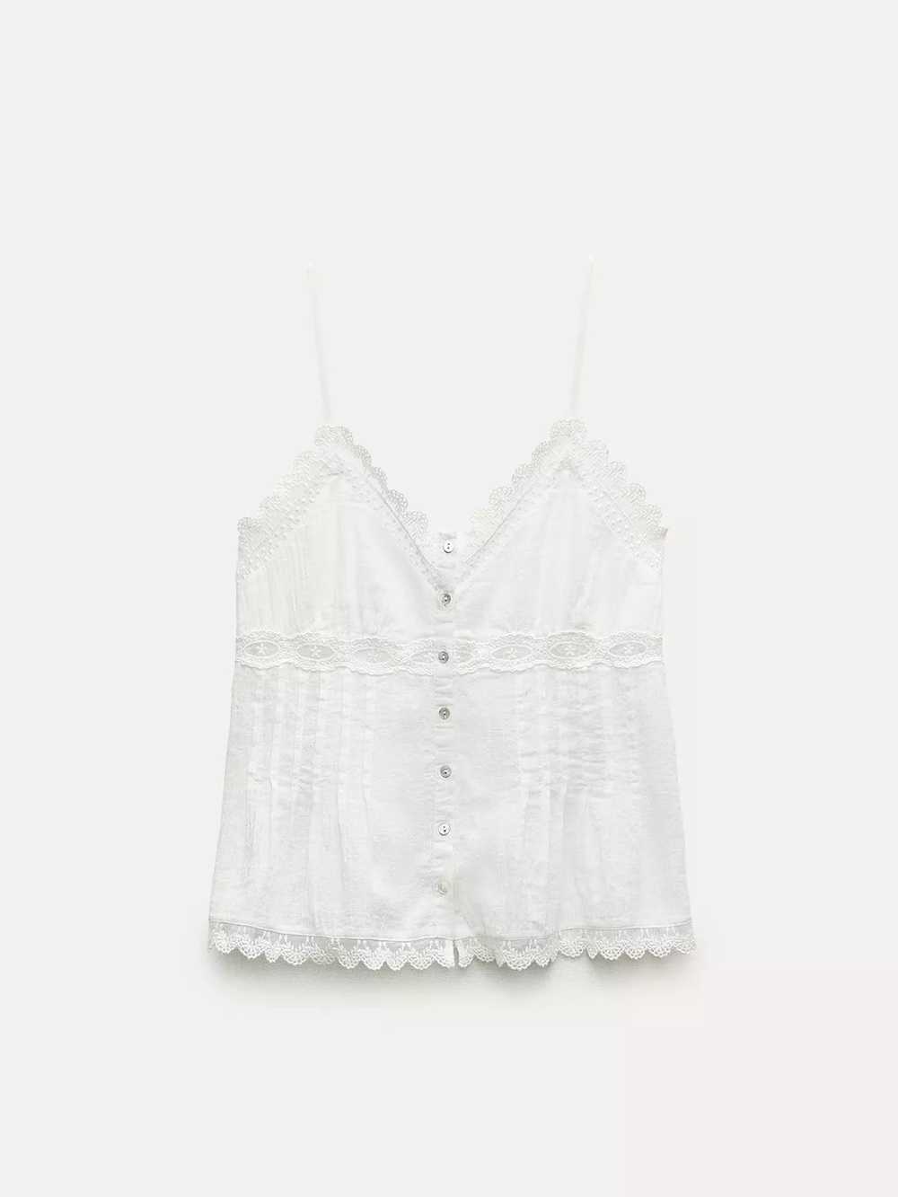 Zara Lace Trim White Camisole Button-Front Top